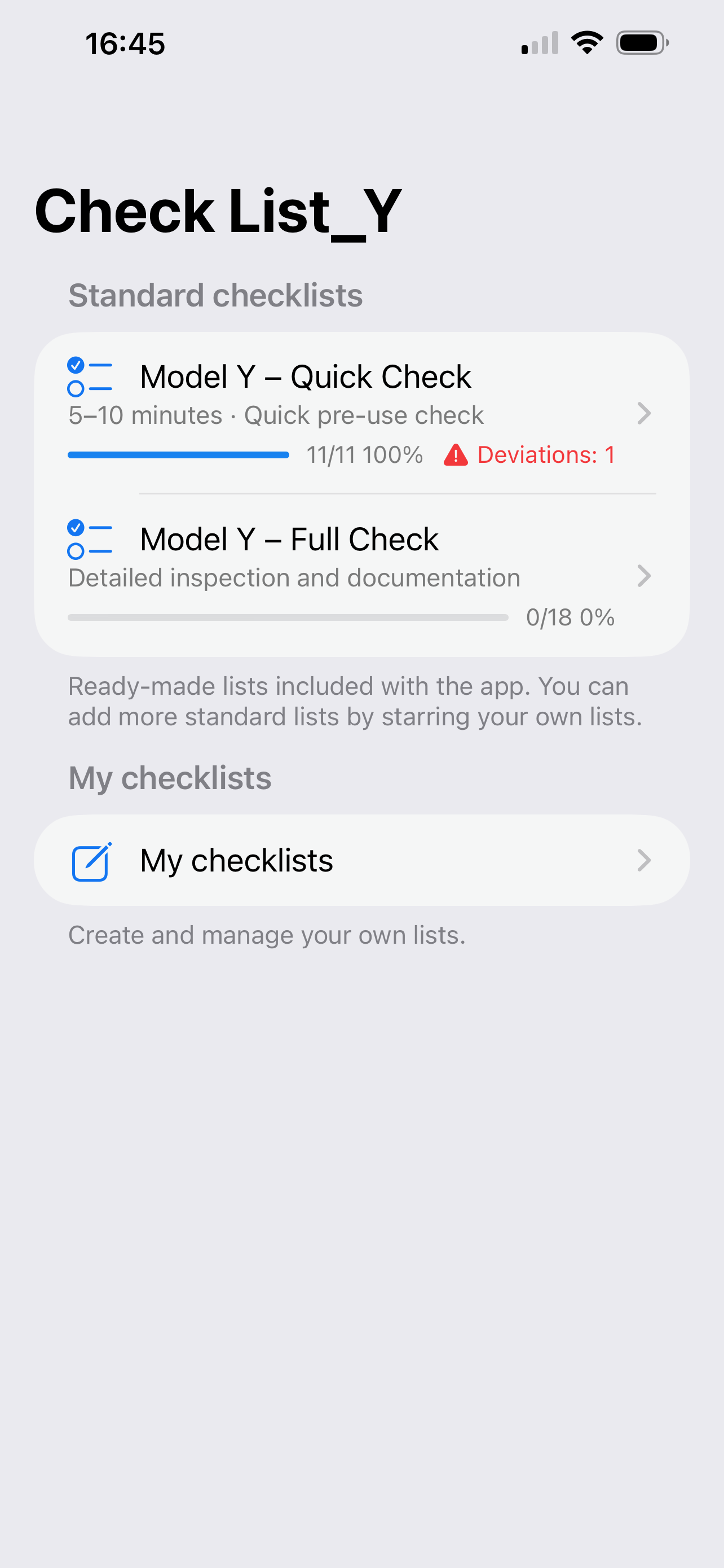 Check List_Y – screenshot